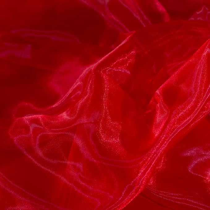 Fynite Red Organza Fabric by The Yard | 1 Yard Long | 44" Wide | Bridal Soft Sheer Organza Tulle for DIY Wedding Dress Fashion Craft Decorations
