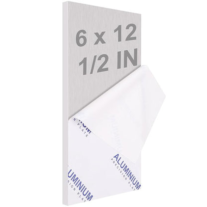 6061 T651 Aluminum Sheet Metal 6 x 12 x 1/2 (12.7MM) Inch Flat Plain Aluminum Plate Covered with Protective Film, Heat Treatable Rectangle 0.50" Thick Aluminum Metal Plate for Industrial, Crafting