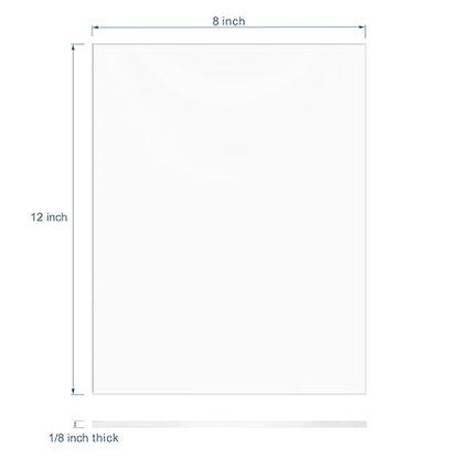 Clear Acrylic Sheet 8" x 12" Cast Plexiglass Panel 1/8" Thick (3mm) Transparent Plastic Board for Sign, Craft, Display Projects, Laser Cutting, Engraving, Pack of 2