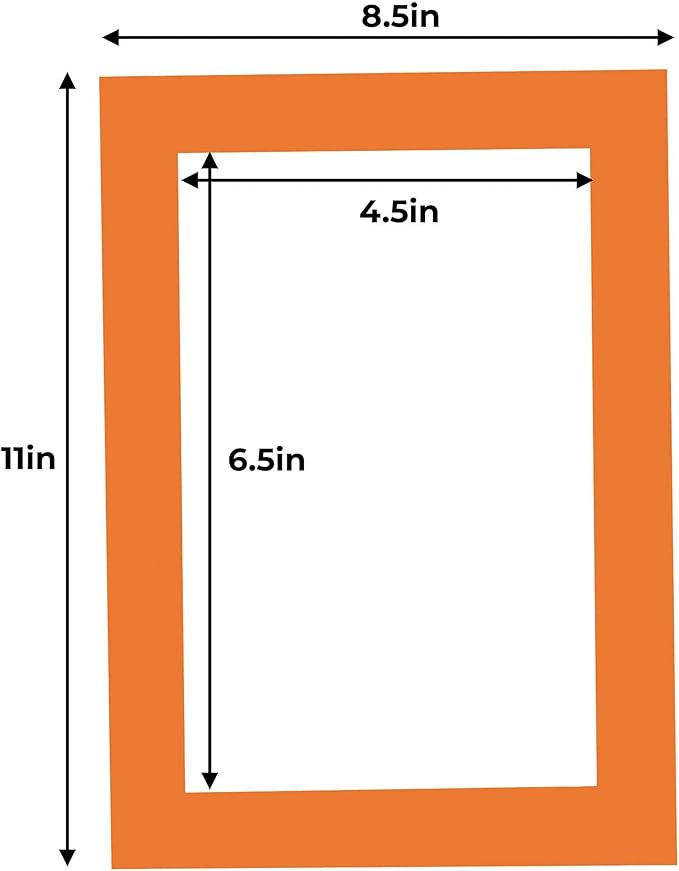 5x7 Mat for 8.5x11 Frame - Precut Mat Board Acid-Free Orange 5x7 Photo Matte Made to Fit a 8.5x11 Picture Frame, Premium Matboard for Family Photos, Show Kits, Art, Picture Framing, Pack of 100 Mats
