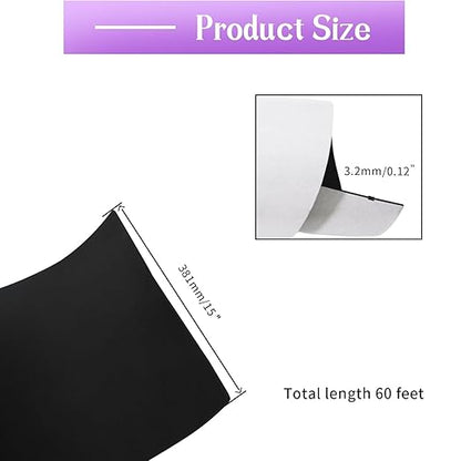 Closed Cell Neoprene Foam Rubber Sheet with Adhesive - 60 x 15 x 1/8 Inch Multi-Function Insulation, Soundproofing, and Weatherproof Foam Padding Easy Cut DIY, Black
