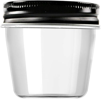 Novelinks 4 Ounce Plastic Jars with Black Lids - Refillable Round Clear Containers for Kitchen & Household Storage - BPA Free (40 Pack)