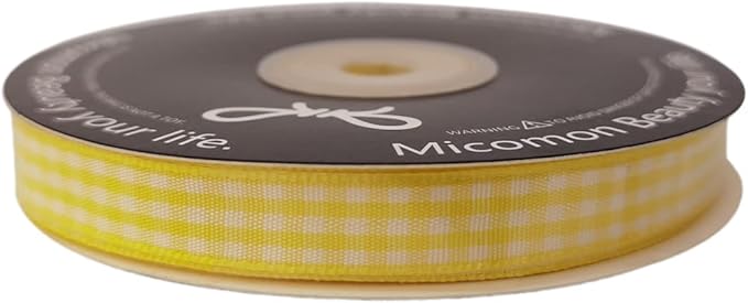 Yellow and White Gingham Plaid Checked Ribbon 25 Yards Per Roll Checkerd Craft 100% Polyester (3/8", Yellow)