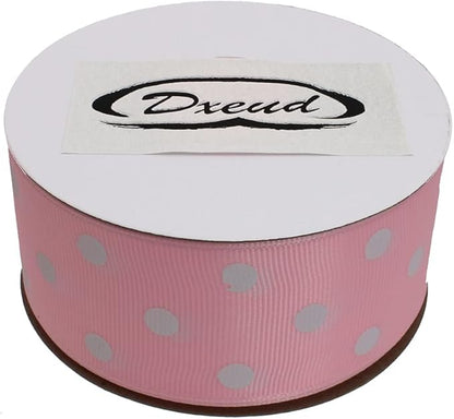 Polka Dot Grosgrain Ribbon 25 Yard Each Roll 100% Polyester (1/1-2", Pink)