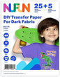 NuFun Activities Printable Iron-on Heat Transfer Paper for T Shirts, Dark Fabrics, 25 Sheets 8.5 x 11 inch, Long Lasting, Durable, Professional Quality, Easy DIY, Non-Toxic, Made in The USA