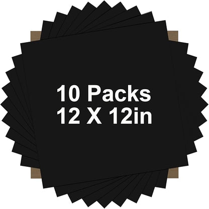HTVRONT Black HTV Heat Transfer Vinyl Bundle: 10 Pack 12"x12" Iron on Vinyl for T-Shirt (1 PTFE Sheet Included), PU HTV Vinyl Easy to Cut & Weed for Heat Design
