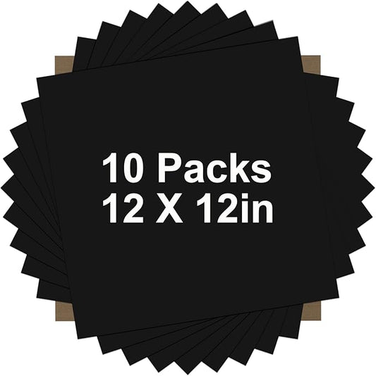 HTVRONT Black HTV Heat Transfer Vinyl Bundle: 10 Pack 12"x12" Iron on Vinyl for T-Shirt (1 PTFE Sheet Included), PU HTV Vinyl Easy to Cut & Weed for Heat Design