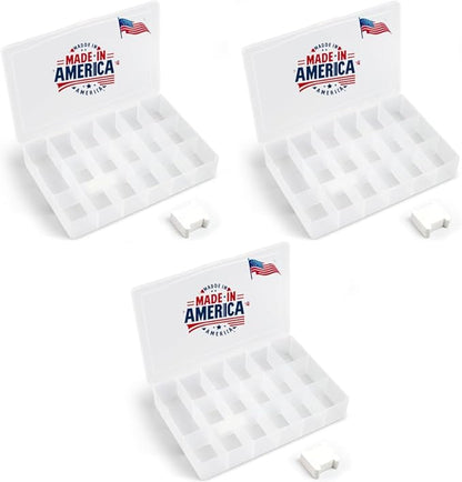 3PACK Embroidery Floss Organizer Box with 50 Cardboard Bobbins - 17 Compartments Clear embroidery thread and Beads organizer box, Snap-Tight Clear Sewing Organizer - Jewelry Bead Holder (Made in USA)