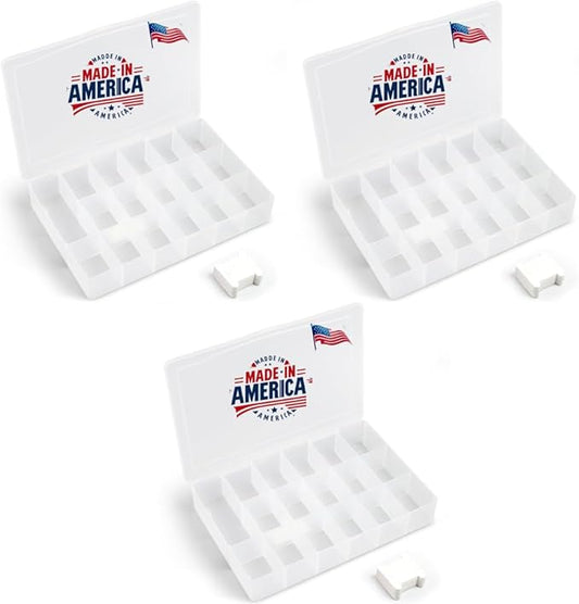 3PACK Embroidery Floss Organizer Box with 50 Cardboard Bobbins - 17 Compartments Clear embroidery thread and Beads organizer box, Snap-Tight Clear Sewing Organizer - Jewelry Bead Holder (Made in USA)