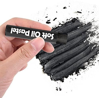 12 Pcs Cream Soft Oil Pastels Vibrant and Creamy Colored Chalk Pastels Artists Grade Art Supplies Set for Professionals Painting Drawing Black