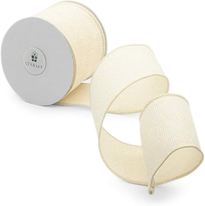 CT CRAFT LLC Ivory Canvas Wired Ribbon 2.5 Inch x 10 Yards for Christmas Home Decor Tree Topper Bow Gift Wrapping DIY Crafts Wreath Garland Easter Holiday