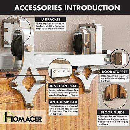 Homacer Brushed Nickel Double Track U-Shape Bypass Sliding Barn Door Hardware - Image 7