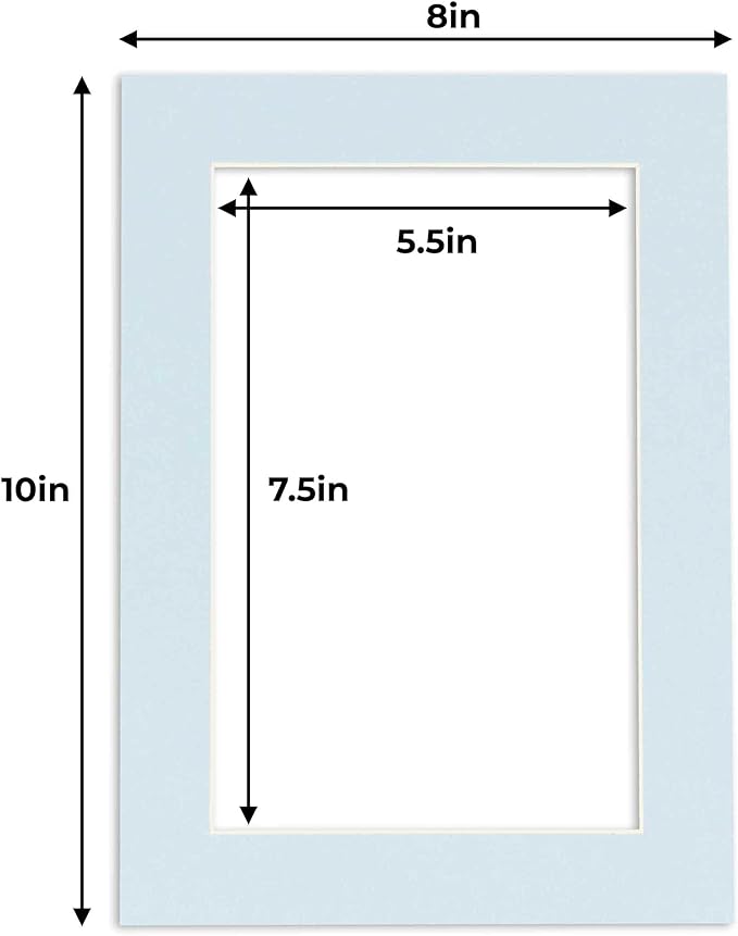 6x8 Mat for 8x10 Frame - Precut Mat Board Acid-Free Show Kit with Backing Board, and Clear Bags Baby Blue 6x8 Photo Matte Made to Fit a 8x10 Picture Frame Matboard for Framing, Pack of 100 Mats