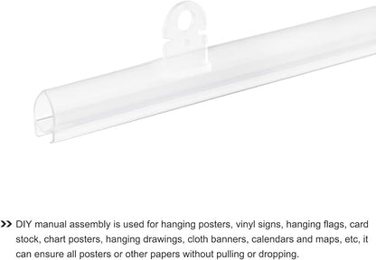 MECCANIXITY PVC Poster Hanger Rail Poster Strip Bar 150cm/59inch Clear with Clips for Poster, Map, 4 Set