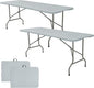 Set of 2 Folding Table 6 FT Lightweight Camping Table Portable Plastic Rectangular Outdoor Dining Table Steel Legs Fold-in-Half with Carrying Handle for Indoor,Picnic,Party,Wedding,Events(Grey)