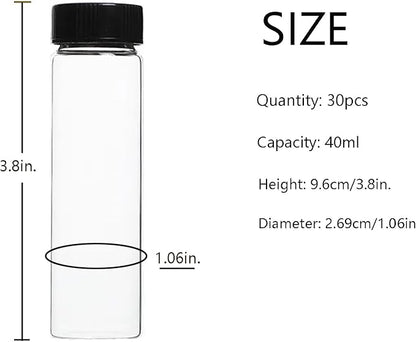 40ml Clear Small Glass Vials 30pcs with Screw Caps(30pcs)