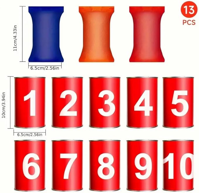13 Carnival Can Games Bean Bag Toss Carnival Games, Including 10 Tin Cans and 3 Bean Bag Easter Outdoor, Suitable for Family Gatherings, Birthdays, Indoor and Outdoor Activities