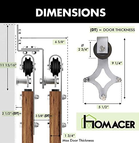 Homacer Brushed Nickel Double Track Z-Shape Bypass Sliding Barn Door Hardware - Image 3