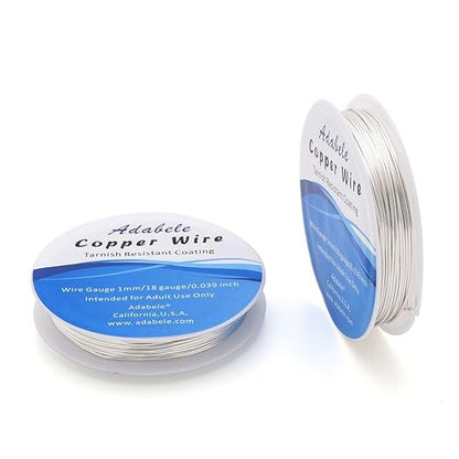 Adabele 32 Feet Premium Tarnish Resistant Round Jewelry Wire Copper Beading Wire Spool Bulk (1mm/18 Gauge) Sterling Silver Plated for DIY Craft Jewelry Making BF285-10