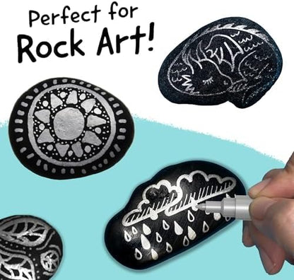 4 Acrylic Metallic Silver Paint Pen (Dual Tip) - Fine Tip & Medium, Acrylic Paint Markers - Silver Metallic Marker for Rock Painting, Canvas, Wood, Glass, Fabric, Metal and Plastic - Water-based Ink
