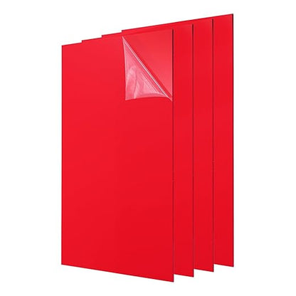 uxcell 4Pcs Acrylic Sheets 12x8 Inch Acrylic Panel 1/8 Inch-3mm Plastic Board for Picture Frames Sign Holders DIY Display Projects Craft, Red