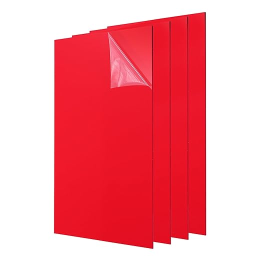 uxcell 4Pcs Acrylic Sheets 12x6 Inch Acrylic Panel 1/8 Inch-3mm Plastic Board for Picture Frames Sign Holders DIY Display Projects Craft, Red