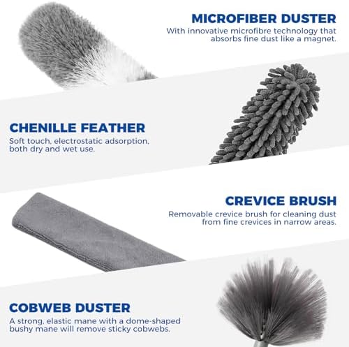 9Pcs Dusters for Cleaning Kit, Extendable Microfiber Duster Tools - Image 3