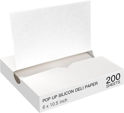 Precut POP UP Deli Paper Sheet Pack of 200, Interfolded Heavy Paper for Food Wrap and Serving (6" x 10-1/2", White）