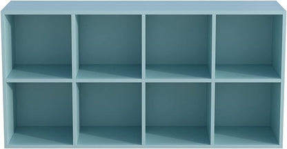 8-Cube Storage Shelf Bookcase - Wooden 4-Tier Floor Standing Open Bookshelf, Modern TV Stand up to 55 Inchs for Home and Office, Light Blue