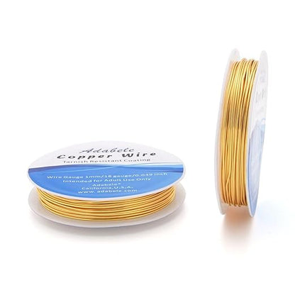 Adabele 65 Feet Premium Tarnish Resistant Round Jewelry Wire Copper Beading Wire Spool Bulk (1mm/18 Gauge) 18K Gold Plated for DIY Craft Jewelry Making BF286-10