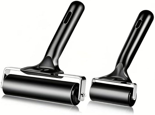 2 Pack Brayer Roller，Professional Rubber rolles ，Handle Comfortable ，for Crafting,Printmaking, Ink, Gluing and Stamping Tools （4+2.4inch）Black