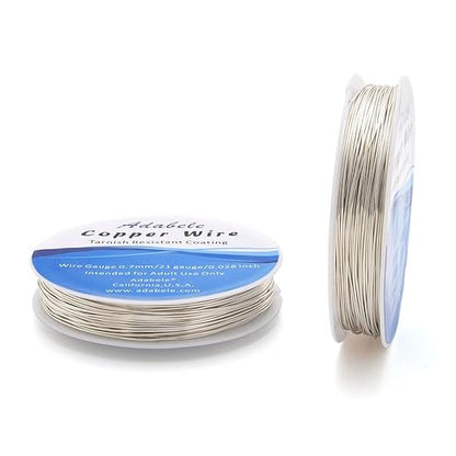 Adabele 82 Feet Premium Tarnish Resistant Round Jewelry Wire Copper Beading Wire Spool Bulk (0.7mm/21 Gauge) Sterling Silver Plated for DIY Craft Jewelry Making BF285-7