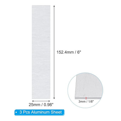 PATIKIL 6061 T651 Aluminum Sheet Metal 6 x 0.98 x 1/8(0.125") Inch 3Pcs Flat Plain Aluminum Plate Covered Stock with Protective Film, Heat Rectangle 3MM for Lndustry Crafting