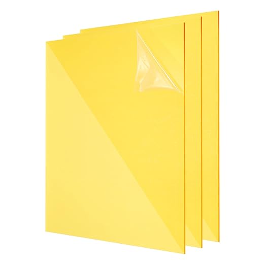 uxcell 3Pcs Acrylic Sheets 12x12 Inch Acrylic Panel 1/8 Inch-3mm Plastic Board for Picture Frames Sign Holders DIY Display Projects Craft, Clear Yellow