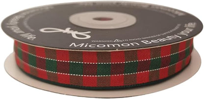 Micomon Christmas Ribbon Gingham Checkered Ribbon 25 Yards Plaid Ribbon for Christmas Crafts, Gift Wrapping(5/8",RedGreenSilver)