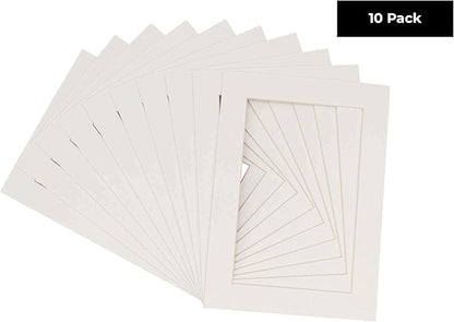 Pack of TEN 8x10 Mats Bevel Cut for 5x8 Photos - Acid Free Textured White Precut Matboards For Pictures, Photos, Framing - 4-ply Thickness