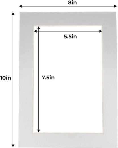 6x8 Mat for 8x10 Frame - Precut Mat Board Acid-Free Show Kit with Backing Board, and Clear Bags Metallic Silver 6x8 Photo Matte Made to Fit a 8x10 Picture Frame Matboard for Framing, Pack of 10 Mats