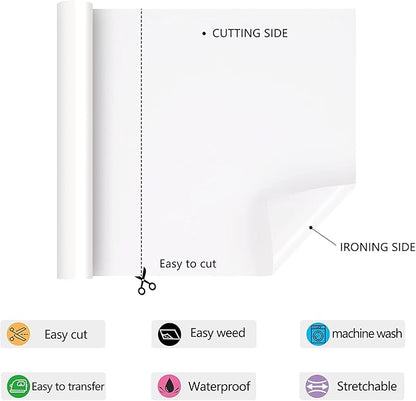 HTV Iron on Vinyl 12Inch by 12ft Roll Heat Transfer Vinyl for T-Shirt HTV Vinyl Rolls for All Cutter Machine - Easy to Cut & Weed for Heat Transfer Design (12ft, White)