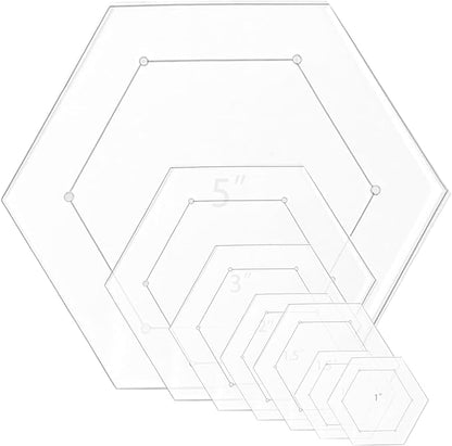 7 Pieces Hexagon Quilting Template with 1/4 Inch Seam Allowance, Hexagon Acrylic Quilting Rulers and Templates for Sewing DIY Manual Crafts Including 1 Inch*2, 1.5 Inch*2, 2 Inch, 3 Inch, 5 Inch