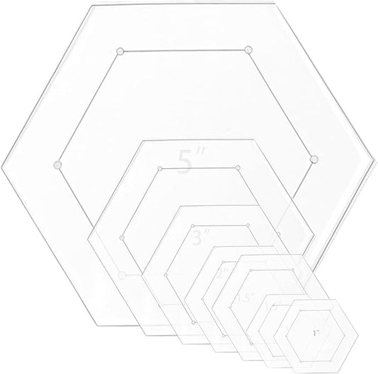 7 Pieces Hexagon Quilting Template with 1/4 Inch Seam Allowance, Hexagon Acrylic Quilting Rulers and Templates for Sewing DIY Manual Crafts Including 1 Inch*2, 1.5 Inch*2, 2 Inch, 3 Inch, 5 Inch