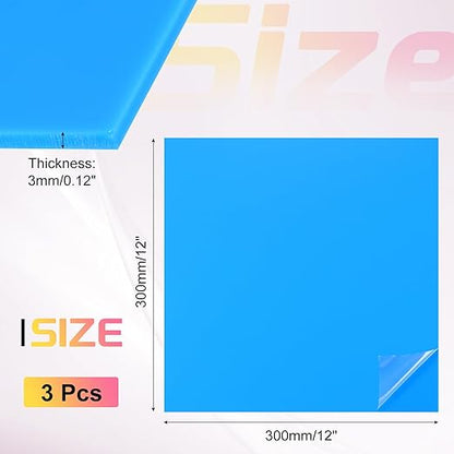 uxcell 3Pcs Acrylic Sheets 12x12 Inch Acrylic Panel 1/8 Inch-3mm Plastic Board for Picture Frames Sign Holders DIY Display Projects Craft, Blue