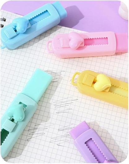 5 Pack Sliding Retractable Pencil Eraser with Plastic Sleeve, Large White Erasers for School Office, Art Erasers for Drawing