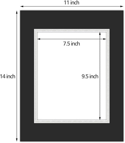 Golden State Art, 11x14 Double Mats for 8x10 - for Photos, Pictures, Frames - Acid-Free, 5 Pack, Black Over Silver