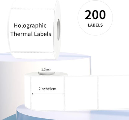 White Square Thermal Labels Stickers 2" x 2", Self-Adhesive Waterproof Square Direct Thermal Labels Stickers, Perforation Line Design