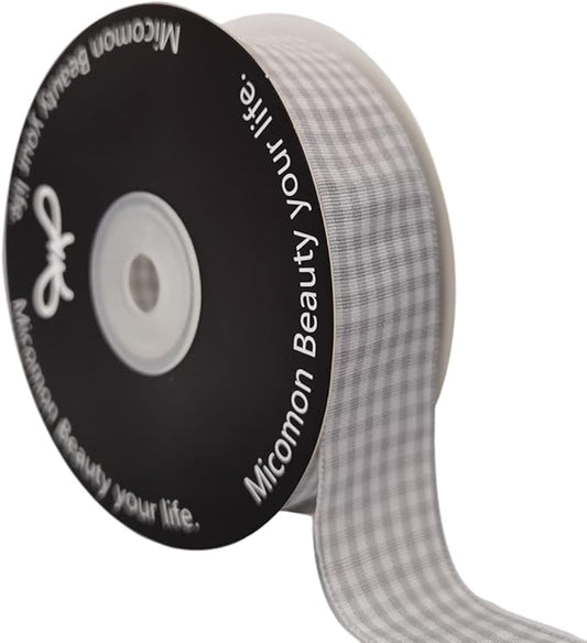 Gingham Ribbon - 25 Yards Each Roll, 100% Polyester (1", Gray Gingham)