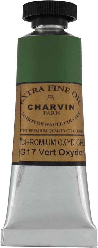 Charvin Extra Fine Oil Paint, Chrome Oxide Green 20 ml - Triple-Milled, Rich Texture, Poppy Oil-Based, Light-Fast, Handmade, Archival Quality