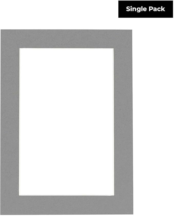 8x10 Mat Bevel Cut for 5x8 Photos - Acid Free Mid Grey Precut Matboard - For Pictures, Photos, Framing - 4-ply Thickness