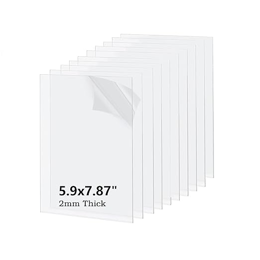 10 Pack 5.9x7.87 Clear Acrylic Sheet 2mm Thick, Clear Plexiglass Sheet 15x20cm, Plastic Plexiglass Board Acrylic Board for Wall Crafts Glass Picture Frame DIY Projects Signs and Painting