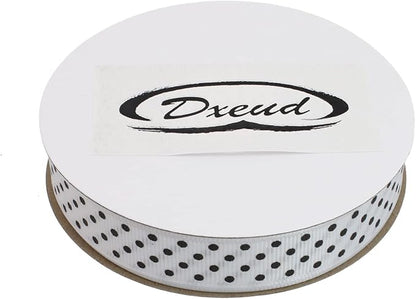 Polka Dot Grosgrain Ribbon 25 Yard Each Roll 100% Polyester (5/8", White)