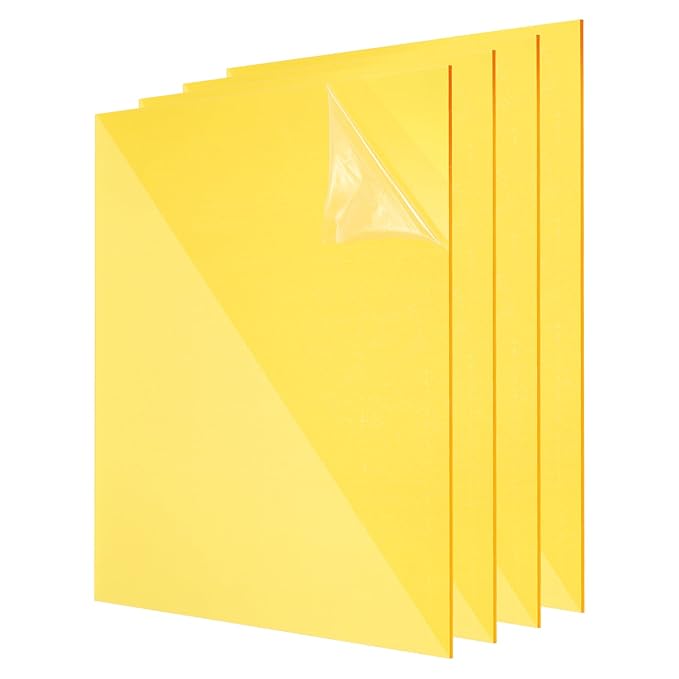 uxcell 4Pcs Acrylic Sheets 8x8 Inch Acrylic Panel 1/8 Inch-3mm Plastic Board for Picture Frames Sign Holders DIY Display Projects Craft, Clear Yellow